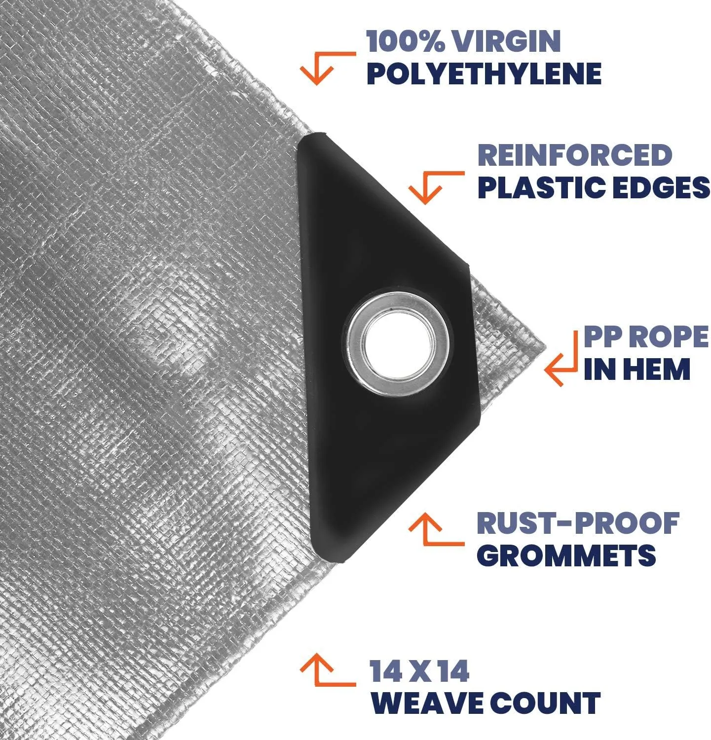 Tarpco Safety Extra Heavy Duty 14 Mil Tarp Cover, Waterproof, UV Resistant, Rip and Tear Proof, Poly Tarpaulin with Reinforced Edges for Roof, Camping, Patio, Pool, Boat (Silver/Black 12′ X 12′)