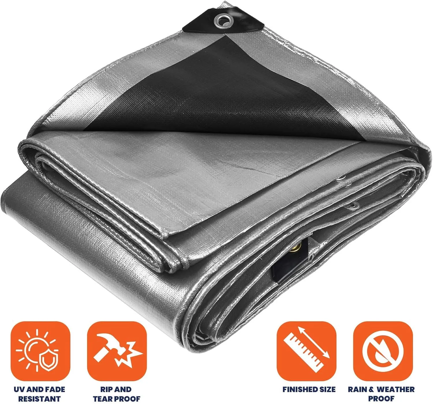 Tarpco Safety Extra Heavy Duty 14 Mil Tarp Cover, Waterproof, UV Resistant, Rip and Tear Proof, Poly Tarpaulin with Reinforced Edges for Roof, Camping, Patio, Pool, Boat (Silver/Black 12′ X 12′)