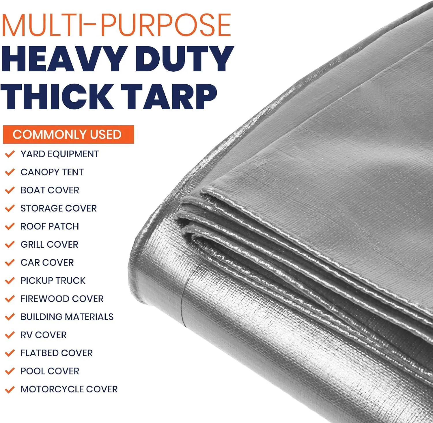 Tarpco Safety Extra Heavy Duty 14 Mil Tarp Cover, Waterproof, UV Resistant, Rip and Tear Proof, Poly Tarpaulin with Reinforced Edges for Roof, Camping, Patio, Pool, Boat (Silver/Black 12′ X 12′)