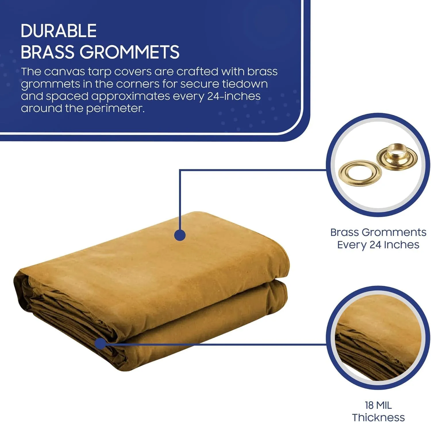 Tarps Now 14x24 ft Heavy Duty Canvas Tarp | 18 MIL Industrial Grade, Tear Resistant, Reinforced Edges, Nickel Plated Grommets | Ideal for Construction, Trucking, Manufacturing, Automotive – Tan Color