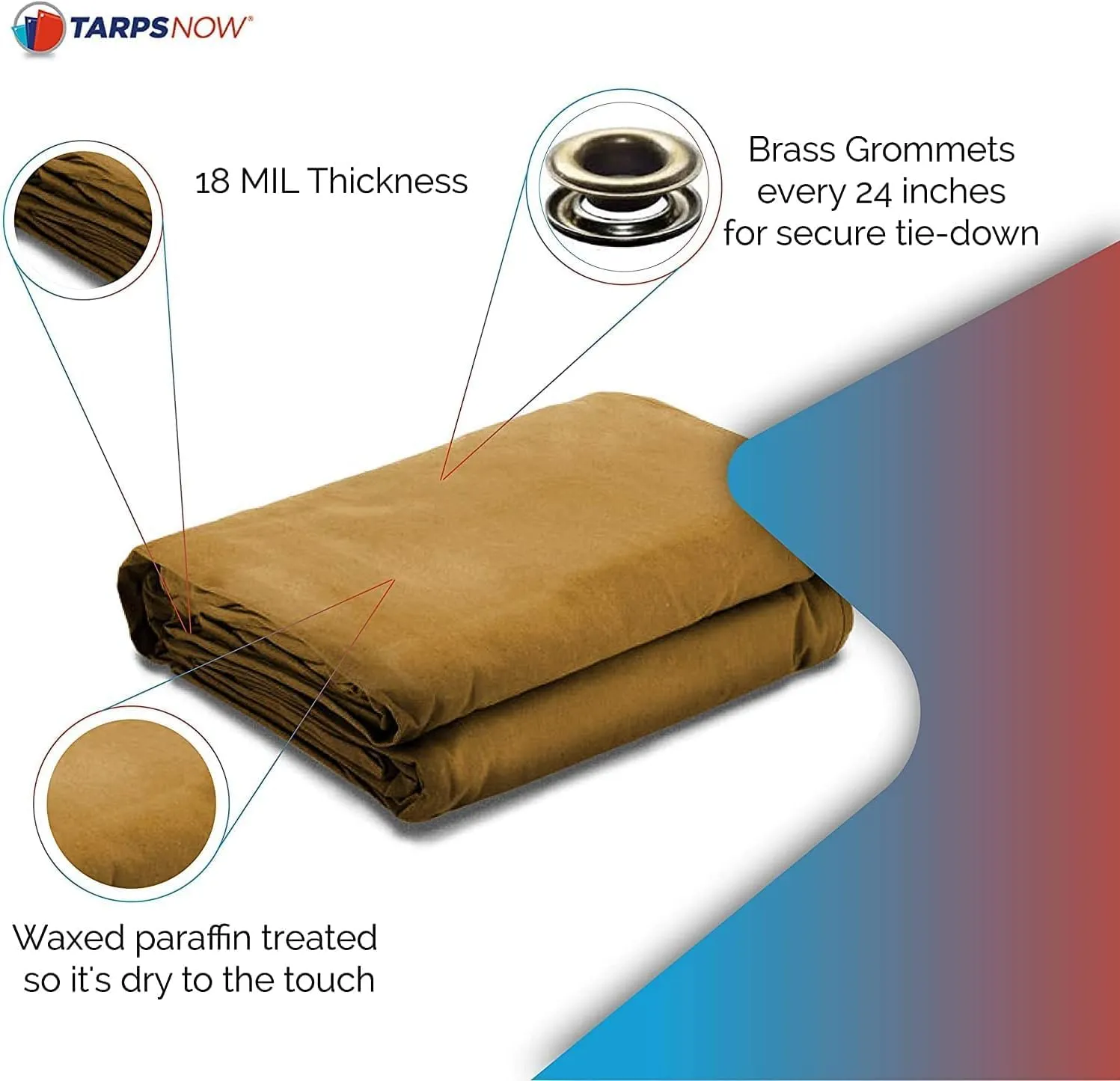 Tarps Now 14x24 ft Heavy Duty Canvas Tarp | 18 MIL Industrial Grade, Tear Resistant, Reinforced Edges, Nickel Plated Grommets | Ideal for Construction, Trucking, Manufacturing, Automotive – Tan Color
