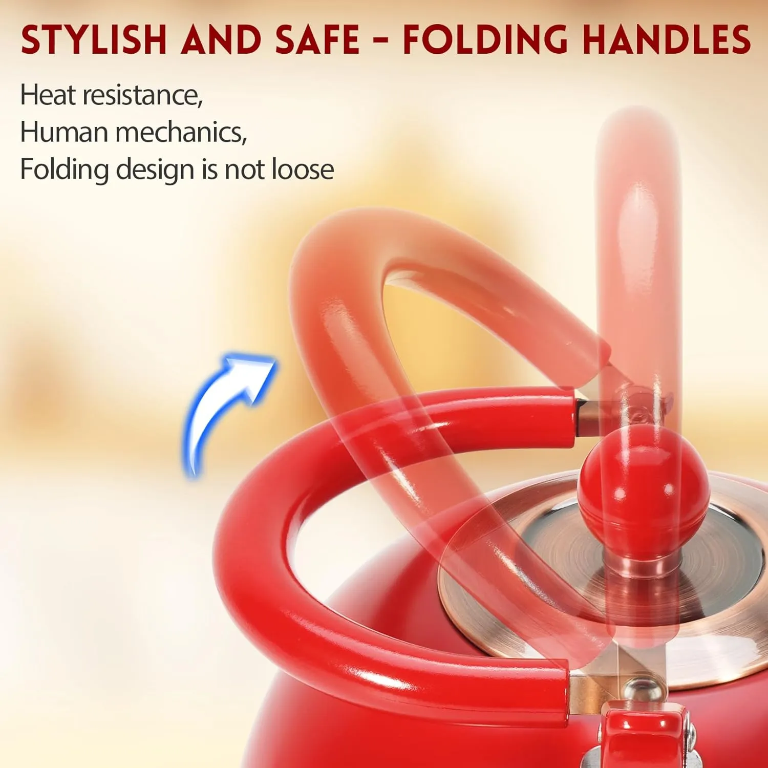 Tea Kettle,Whistling Tea Kettle Stovetop 2.6 Quart, Tea Pots for Stove Top Food Grade Stainless Steel,Wood Pattern Handle,Christmas Gift(Red),With Anti Scald Towel