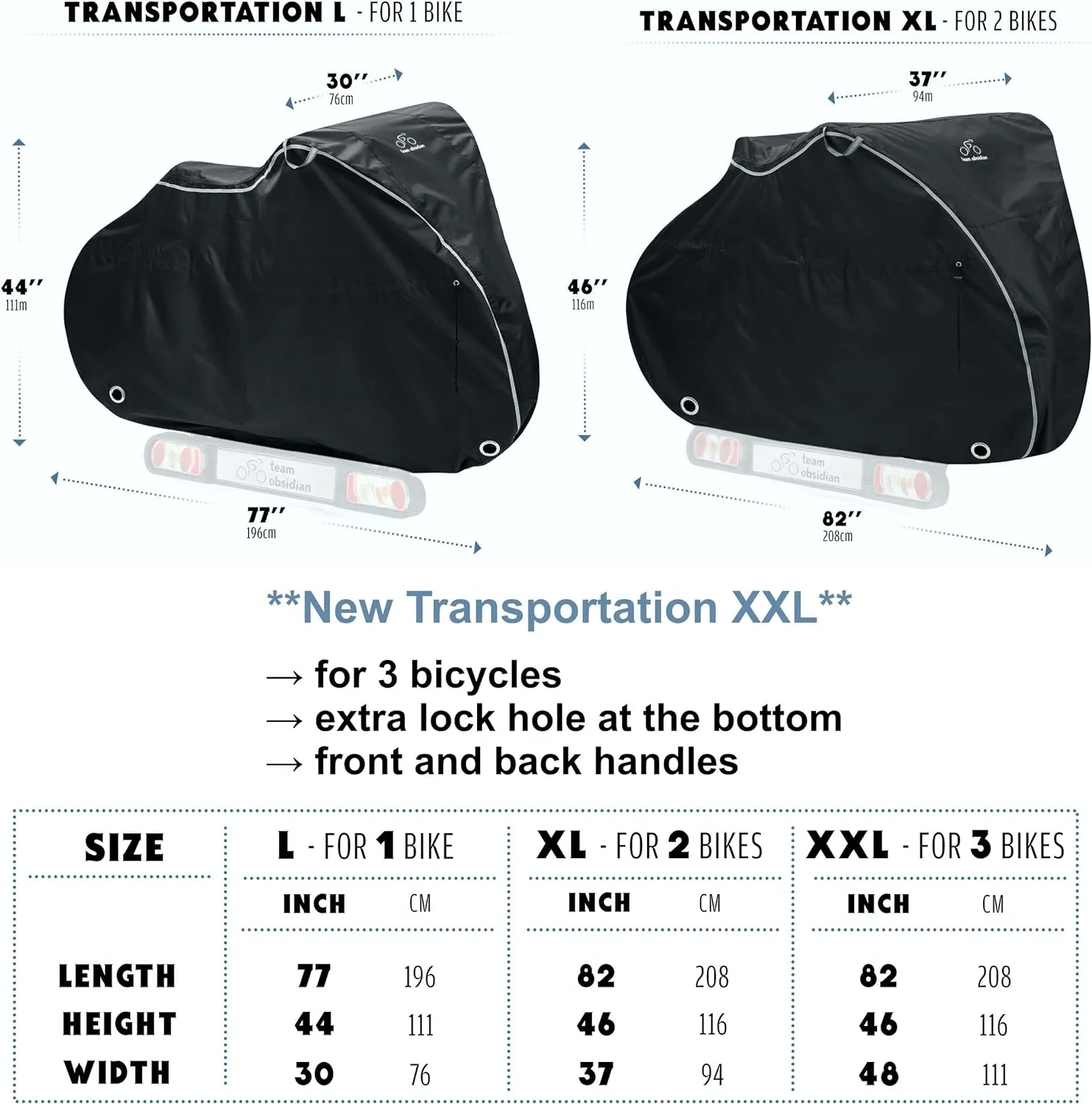 TeamObsidian Bike Cover - Outdoor Bike Storage, Bicycle Transportation or Travel Covers - Waterproof eBike Protection - For 1 to 3 Bikes - Heavy Duty Ripstop 300D Oxford Material