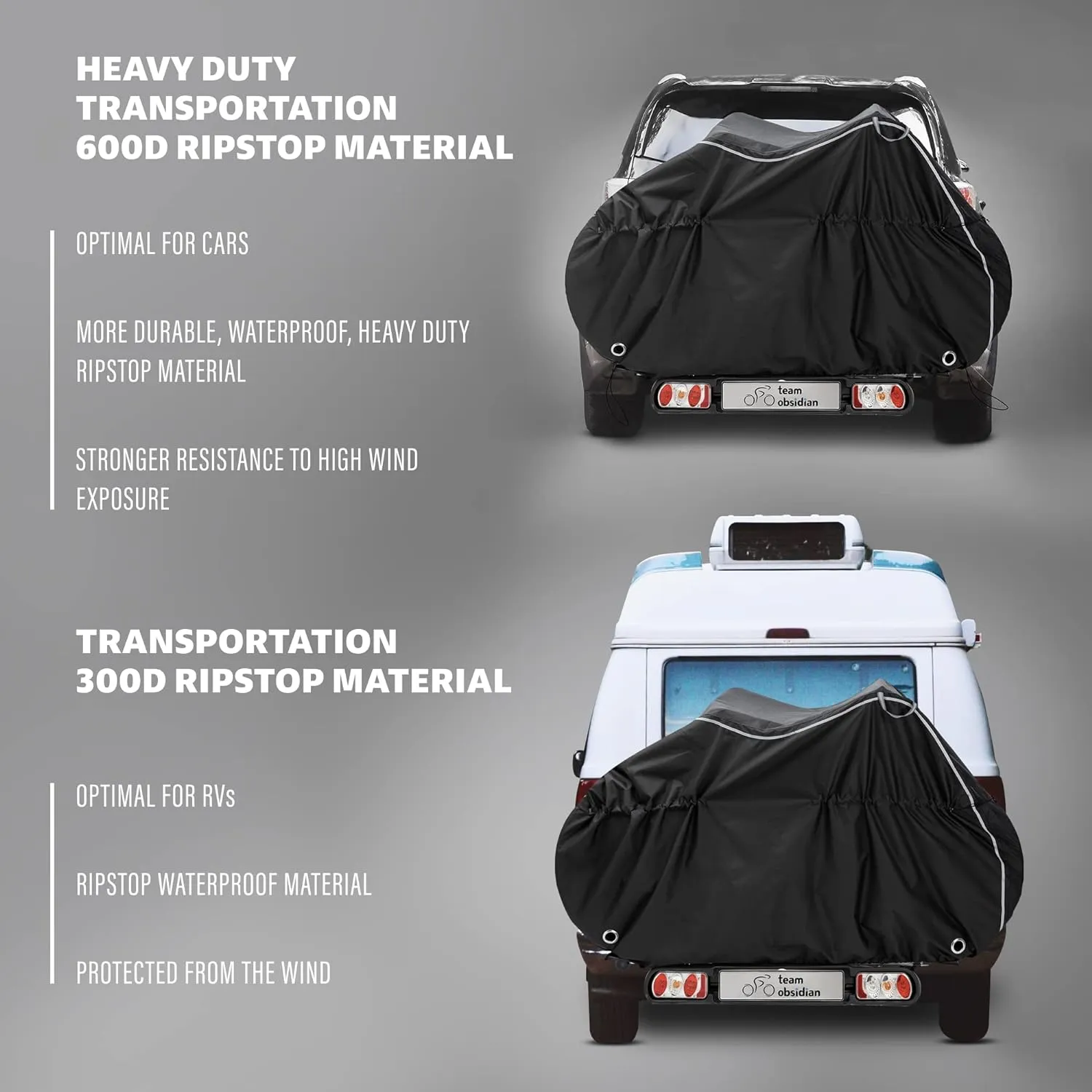 TeamObsidian Bike Cover - Outdoor Bike Storage, Bicycle Transportation or Travel Covers - Waterproof eBike Protection - For 1 to 3 Bikes - Heavy Duty Ripstop 600D Oxford Material