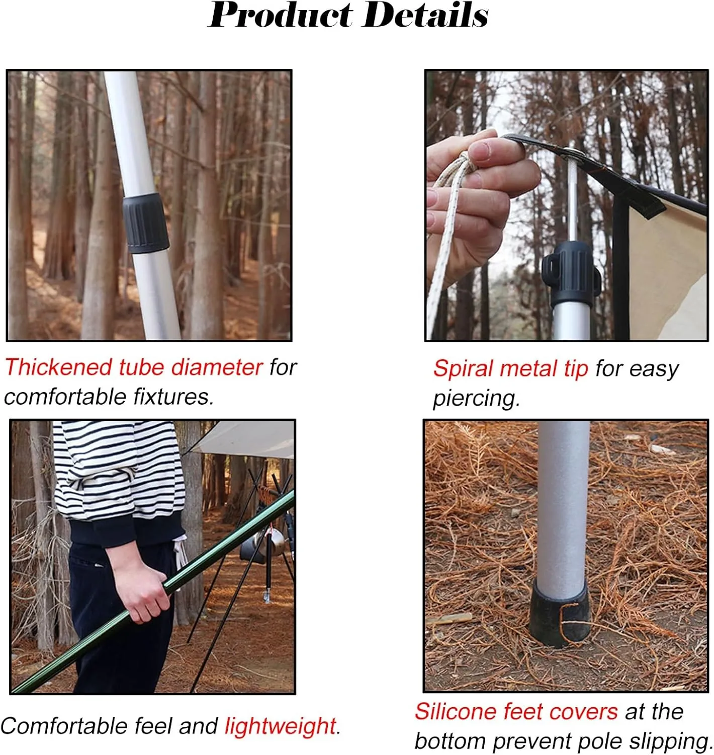 Telescoping Tent Pole Adjustable Hight, Lightweight Aluminum Alloy Tarp Pole Waterproof, Outdoor Portable Canopy Pole for Camping/Backpacking/Hiking(Red)