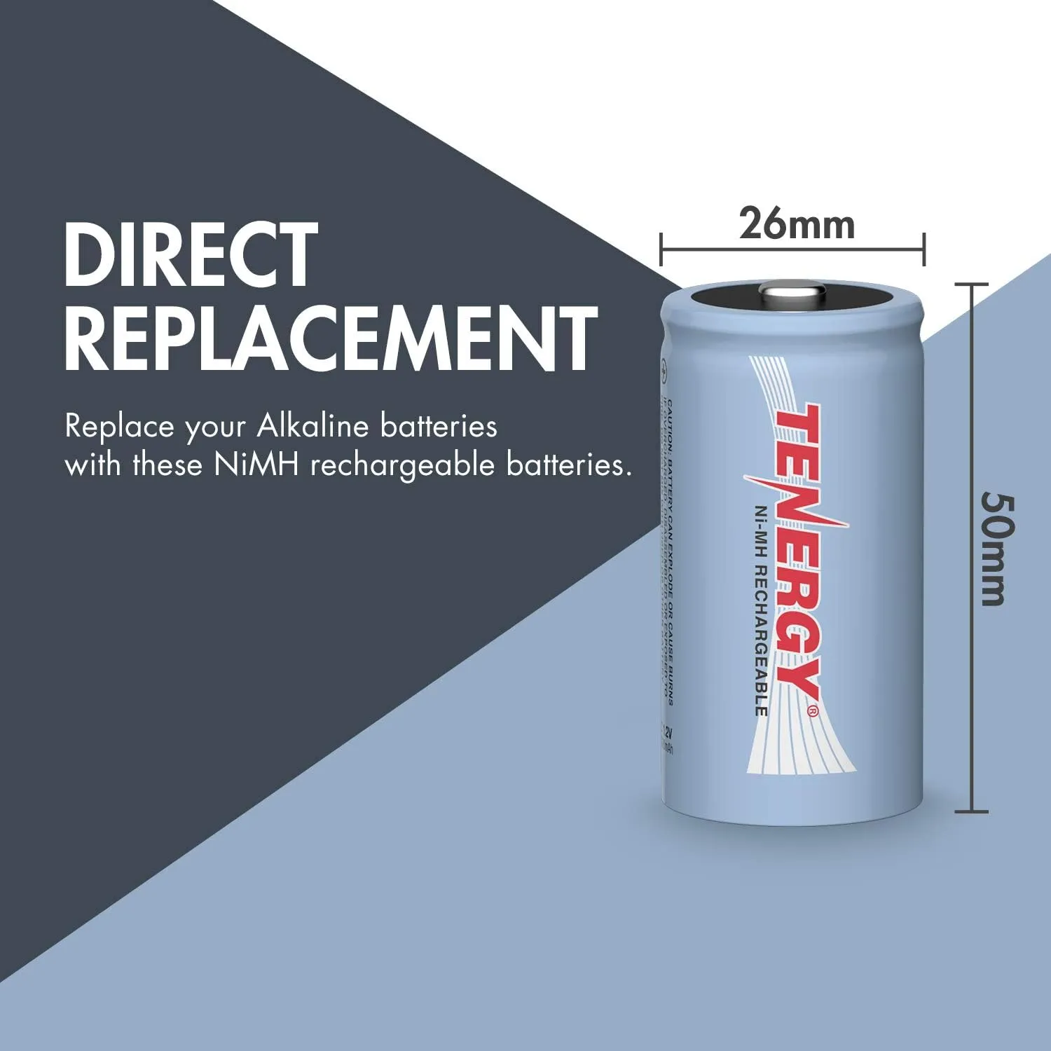 Tenergy C Size Battery 1.2V 5000mAh High Capacity NiMH Rechargeable Battery for LED Flashlights Kids Toy and More, 48 Pack