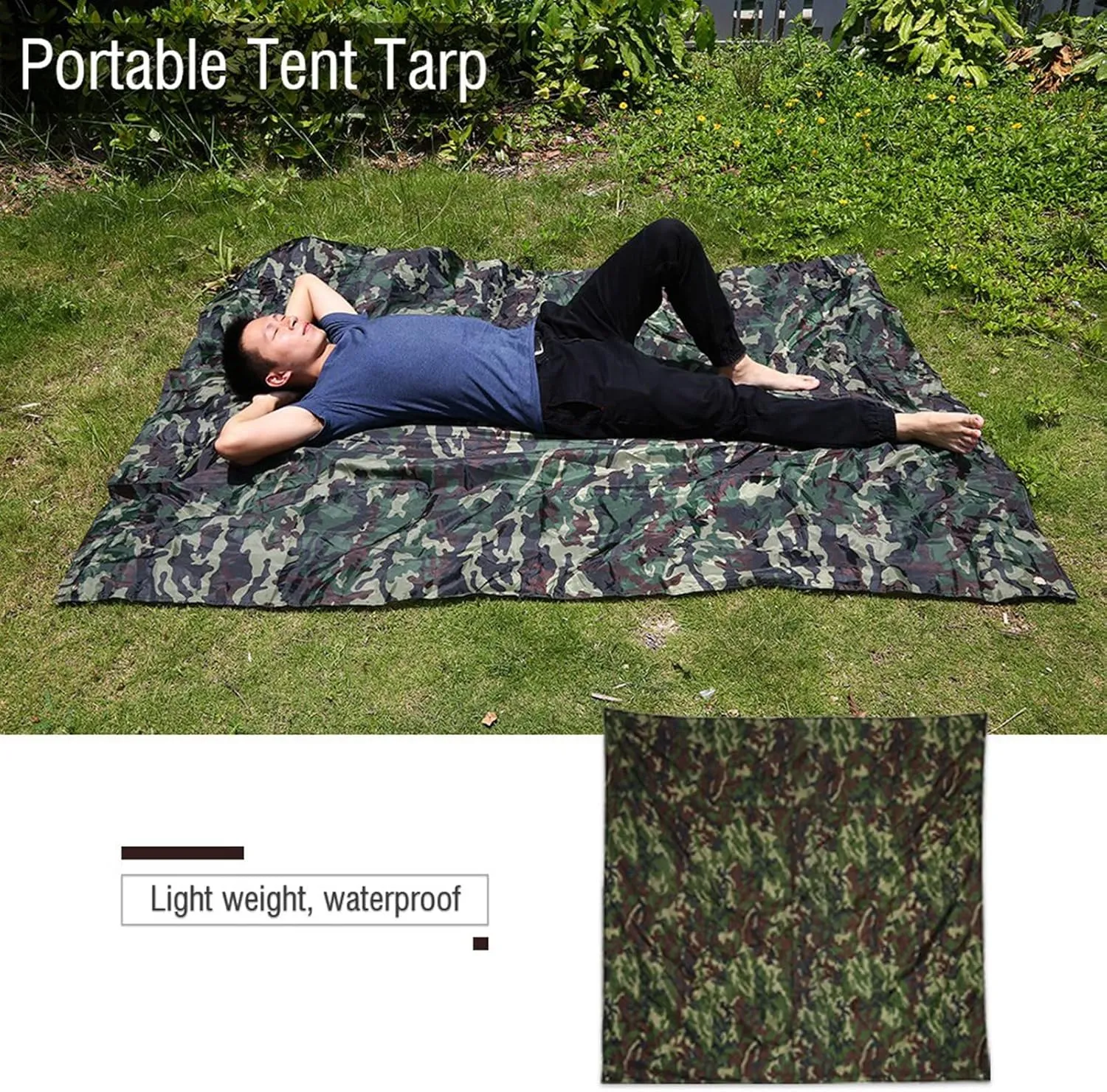 Tent Tarp, Camouflage Portable Lightweight Rainproof Mat Rain Tent Tarp Awning Shelter Defender for Outdoor Hiking Camping Traveling (2 * 2 Meters)