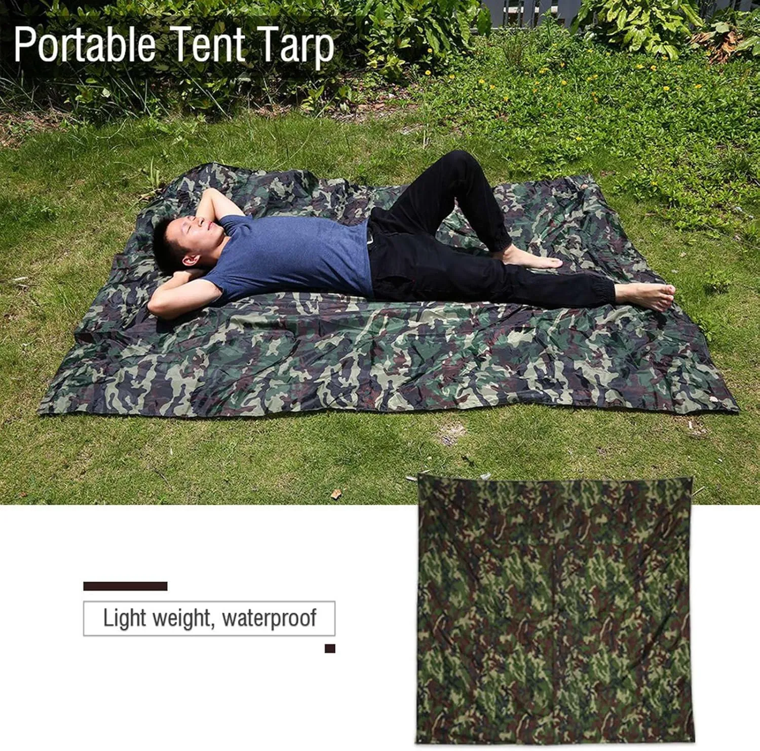 Tent Tarp, Camouflage Portable Lightweight Rainproof Mat Rain Tent Tarp Awning Shelter Defender for Outdoor Hiking Camping Traveling (3 * 2.9 Meters)