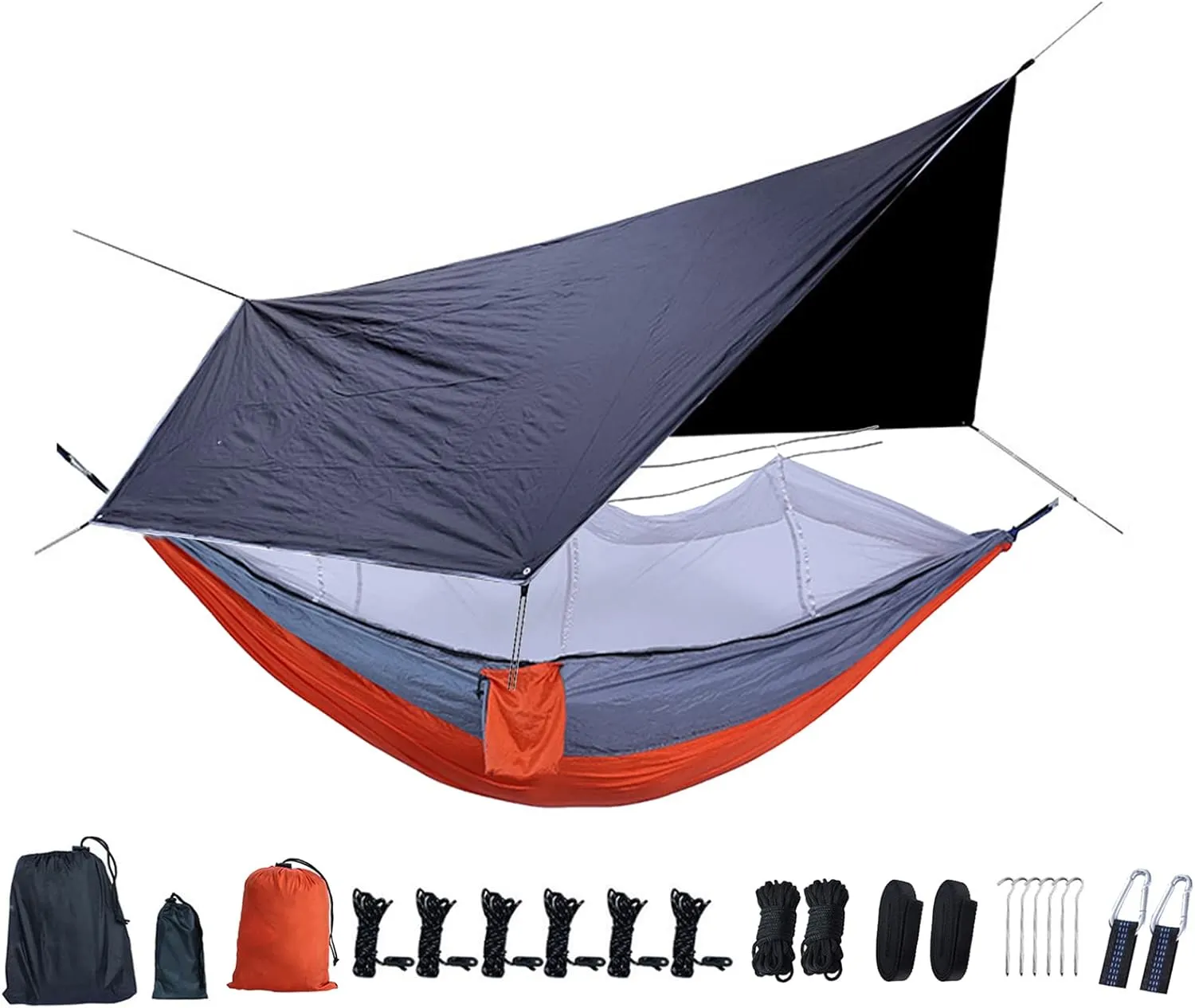 Tent Tarp Waterproof Camping Tarp Shelter Has a Hammock, UV Protection Ripstop Nylon Portable Hammock Tent Tarp Sunshade HEX Shape Hammock Rain Fly for Hiking Travel (Black) (Black)