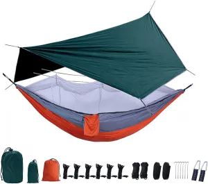 Tent Tarp Waterproof Camping Tarp Shelter Has a Hammock, UV Protection Ripstop Nylon Portable Hammock Tent Tarp Sunshade HEX Shape Hammock Rain Fly for Hiking Travel (Black) (Green)