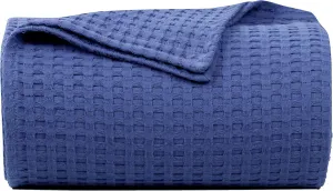 Tex Trend 100% Cotton Waffle Weave Queen Size Blanket - Lightweight, Breathable, Navy Blue, 90x90 Inches