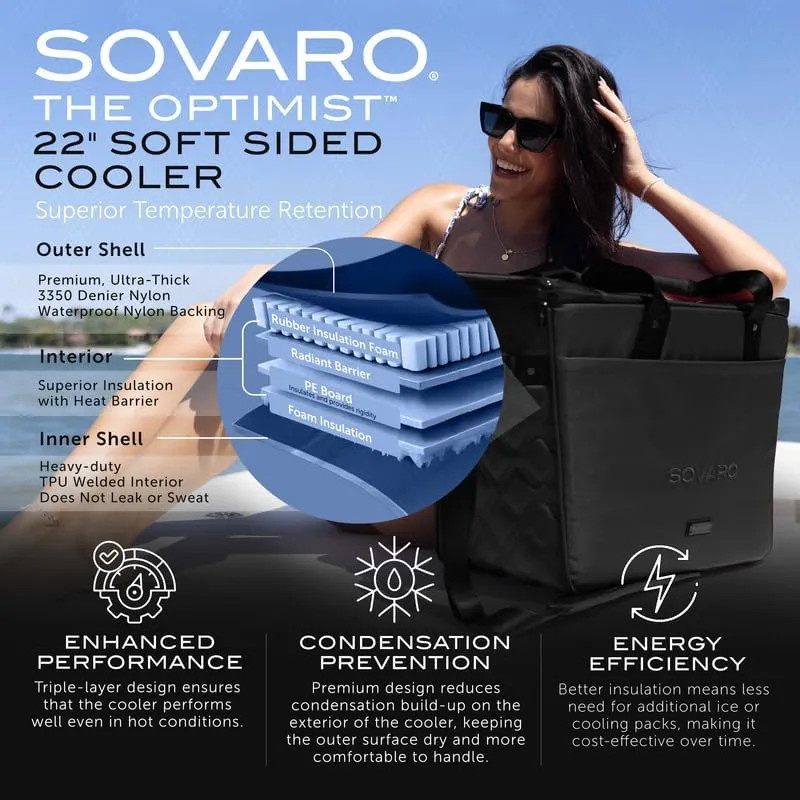 The Optimist 22" Soft Sided Cooler Bag, Insulated Cooler Bag, 3,350D Nylon Soft Cooler Bags Insulated, Leakproof Soft Cooler Bag by Sovaro