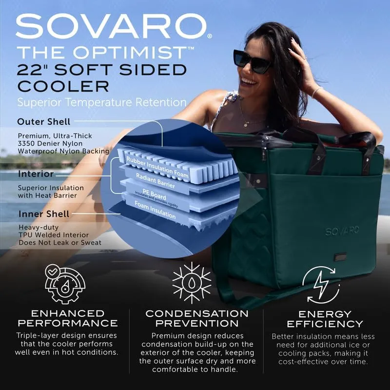 The Optimist 22" Soft Sided Cooler Bag, Insulated Cooler Bag, 3,350D Nylon Soft Cooler Bags Insulated, Leakproof Soft Cooler Bag by Sovaro