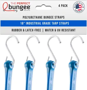 The Perfect Bungee 18 Inch Bungee Cords with Hooks – Industrial Grade Bungee Cord, Tarp Strap, Polyurethane Bungee Straps 4 Pack Blue – Made in The USA – Stretches Two Times Original Length