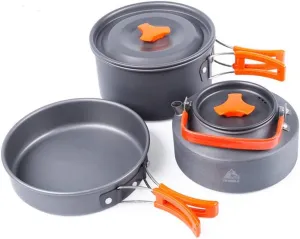 Three-Piece Suit 2-3 People Outdoor Camping Portable Cooking Cookware Sets Frying Pan 1.1L Kettle 2.0L Pot