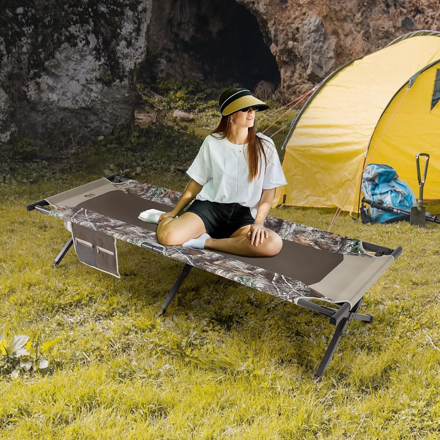 TIMBER RIDGE Folding Camping Cot for Adults,Outdoor Bed Camp Cots for Sleeping with Carry Bag，Foldable XL Hunting for Camping, Hiking, Camouflage，Home, Travel, Support up to 300lbs, Camo