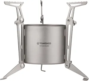 Titanium Stove with Foldable Legs and Pot Supports for Camping, Hiking, Backpacking, Outdoor Cooking