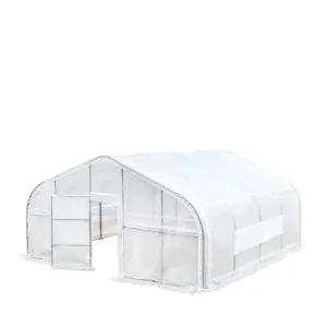 TMG-GH2020 20' x 20' Tunnel Greenhouse Grow Tent with Ripstop Leno Woven Clear Tarp Cover