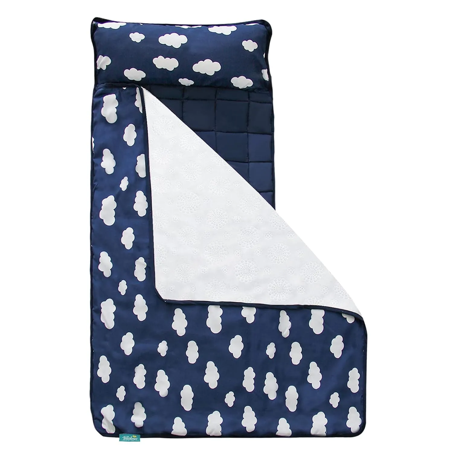 Toddler Nap Mat with Pillow and Blanket, Cot Nap Mats for Daycare Preschool Kindergarten, Lightweight Portable Travel Sleeping Bag for Kids, Super Soft & Cozy, Navy Cloud, 50" x 21"