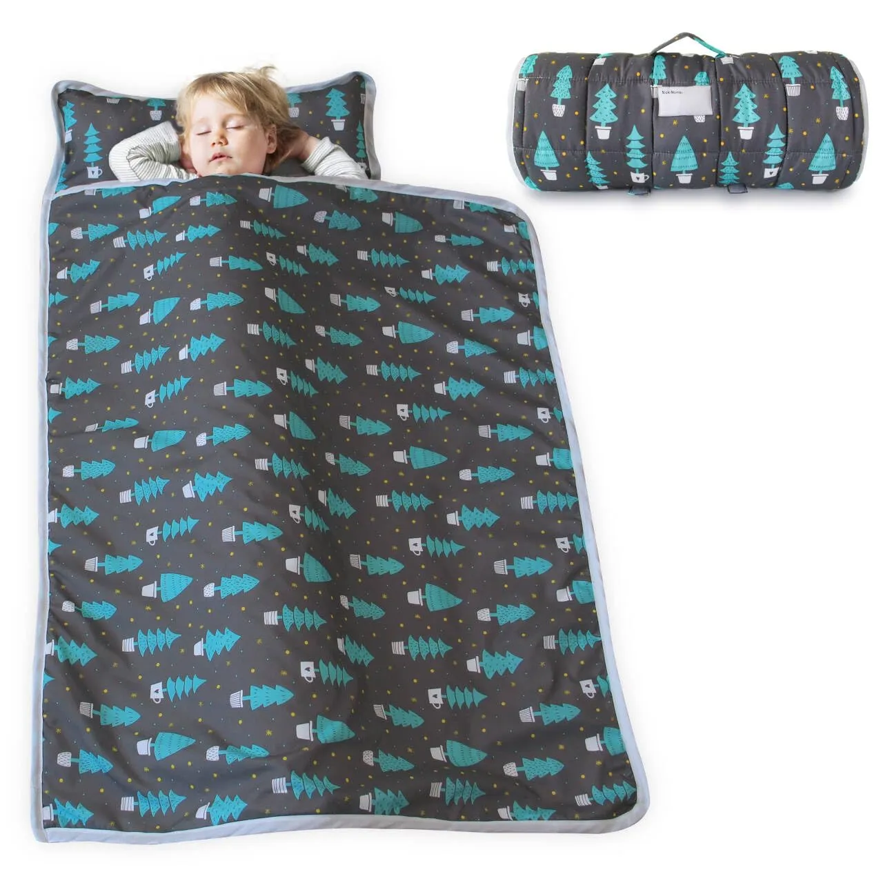 Toddler Nap Mat with Pillow and Blanket, Cot Nap Mats for Daycare Preschool, Lightweight Portable Travel Sleeping Bag for Kids, Warm & Skin-Friendly, Dark Woods, 50" x 21"