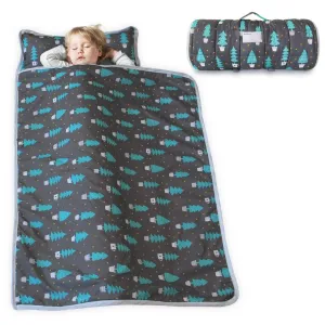 Toddler Nap Mat with Pillow and Blanket, Cot Nap Mats for Daycare Preschool, Lightweight Portable Travel Sleeping Bag for Kids, Warm & Skin-Friendly, Dark Woods, 50" x 21"