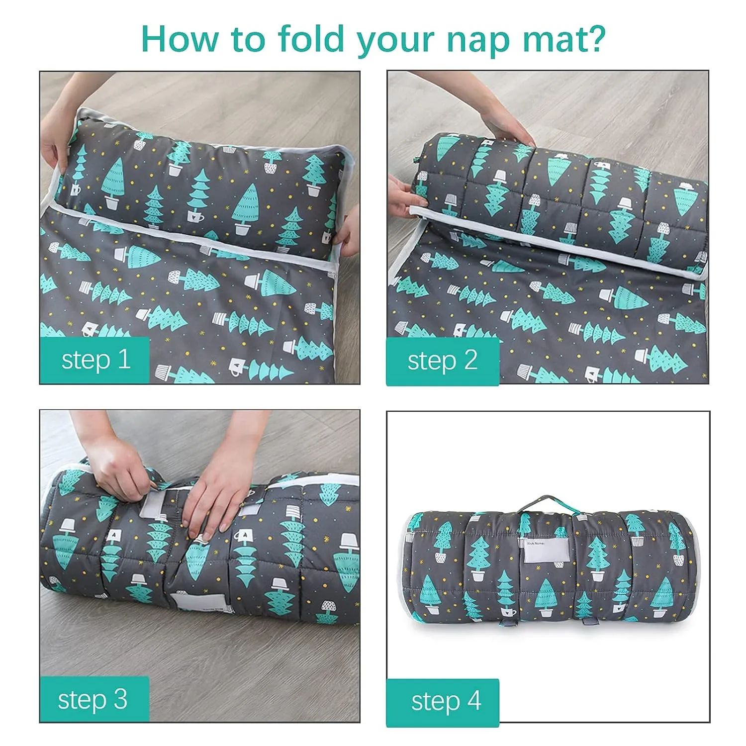 Toddler Nap Mat with Pillow and Blanket, Cot Nap Mats for Daycare Preschool, Lightweight Portable Travel Sleeping Bag for Kids, Warm & Skin-Friendly, Dark Woods, 50" x 21"