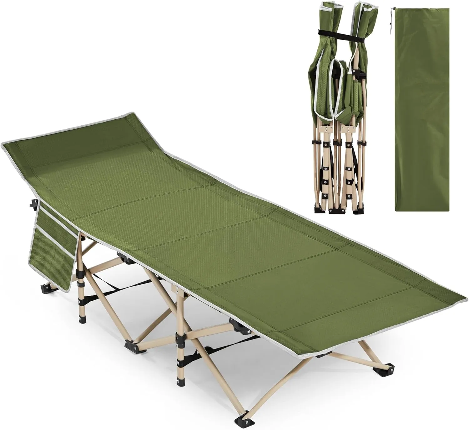 Topeakmart Single Camping Bed Folding Camping Cot Bed Siesta Lounge Chair Adults Portable Foldable Camp Cot w/ 2 Side Storage Bags & 1 Carry Bag Outdoor/Indoor/Hiking/Travel/Beach/Office/Home