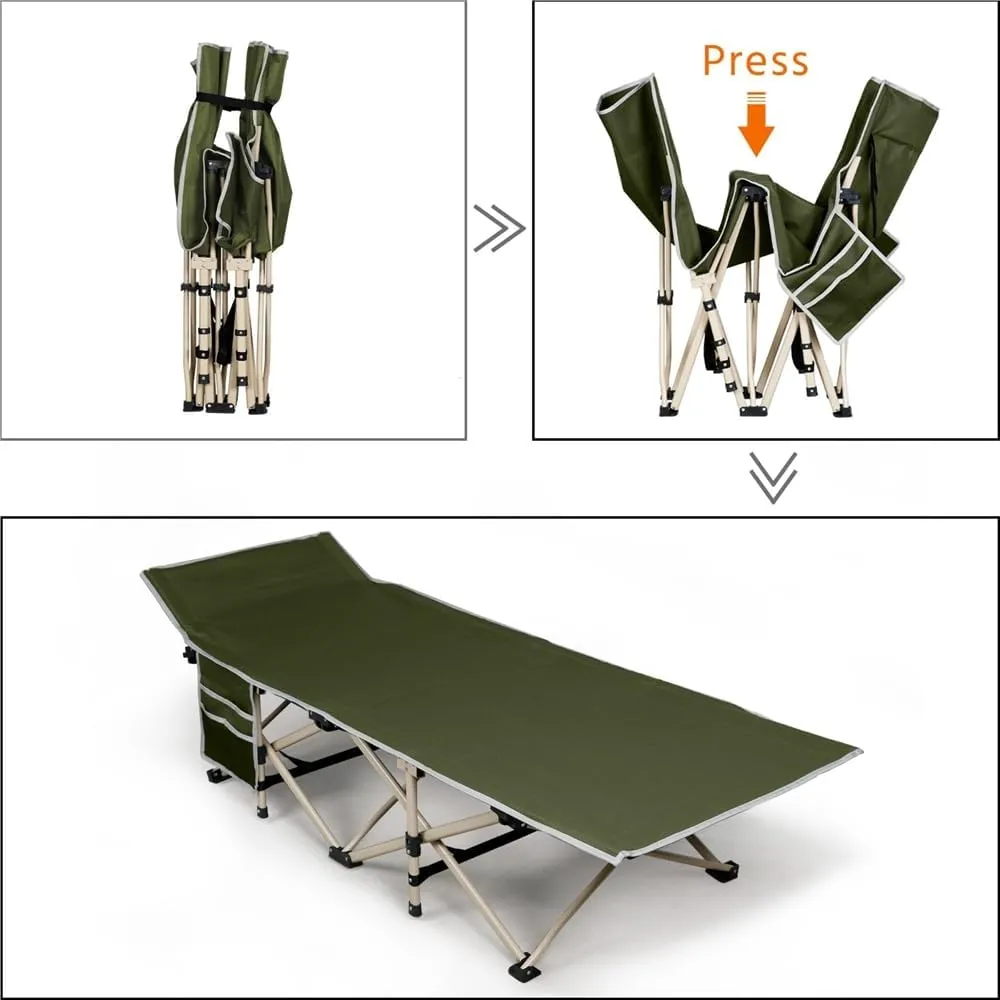 Topeakmart Single Camping Bed Folding Camping Cot Bed Siesta Lounge Chair Adults Portable Foldable Camp Cot w/ 2 Side Storage Bags & 1 Carry Bag Outdoor/Indoor/Hiking/Travel/Beach/Office/Home
