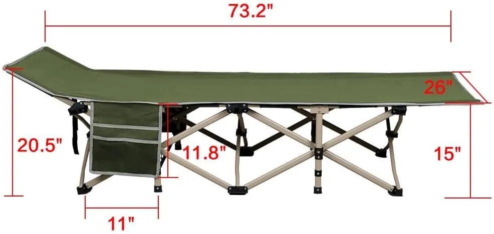 Topeakmart Single Camping Bed Folding Camping Cot Bed Siesta Lounge Chair Adults Portable Foldable Camp Cot w/ 2 Side Storage Bags & 1 Carry Bag Outdoor/Indoor/Hiking/Travel/Beach/Office/Home