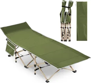 Topeakmart Single Camping Bed Folding Camping Cot Bed Siesta Lounge Chair Adults Portable Foldable Camp Cot w/ 2 Side Storage Bags & 1 Carry Bag Outdoor/Indoor/Hiking/Travel/Beach/Office/Home