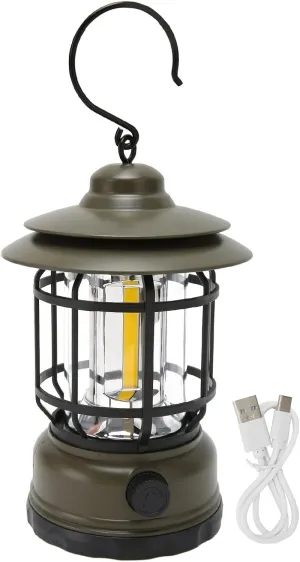 Topyond Vintage Camping Lantern, IPX4 Watertight and Rechargeable USB Tent Lamp, COB Soft Light with Hook, Bright 600LM for Outdoor Activities and Emergency Use (Green)