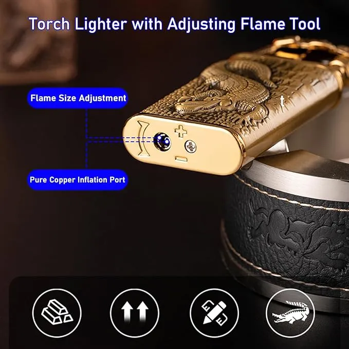 Torch Lighter Magic Dual Flame Dragon Lighter, Windproof Adjustable Jet Flame and Soft Flame, Refillable Butane Torch Lighter for Candle, Kitchen, Camping, BBQ (Without Butane)-Black