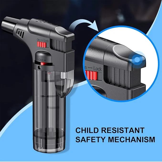 Torch Lighters, 4 Pack, Butane Refillable Jet Flame Torch Lighter, Windproof, Safe, Multi Utility Lighter for Candles, Fireplaces, Campfires, Grill (Without Butane)