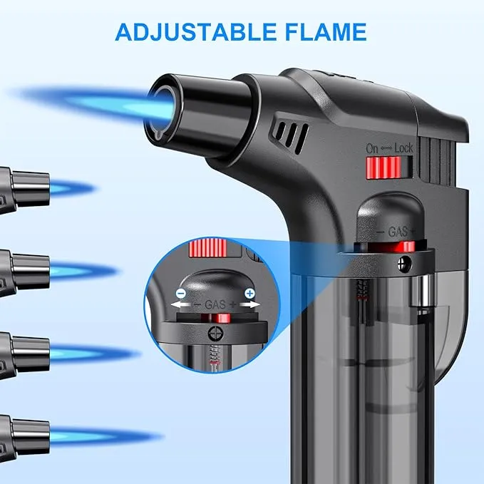 Torch Lighters, 4 Pack, Butane Refillable Jet Flame Torch Lighter, Windproof, Safe, Multi Utility Lighter for Candles, Fireplaces, Campfires, Grill (Without Butane)