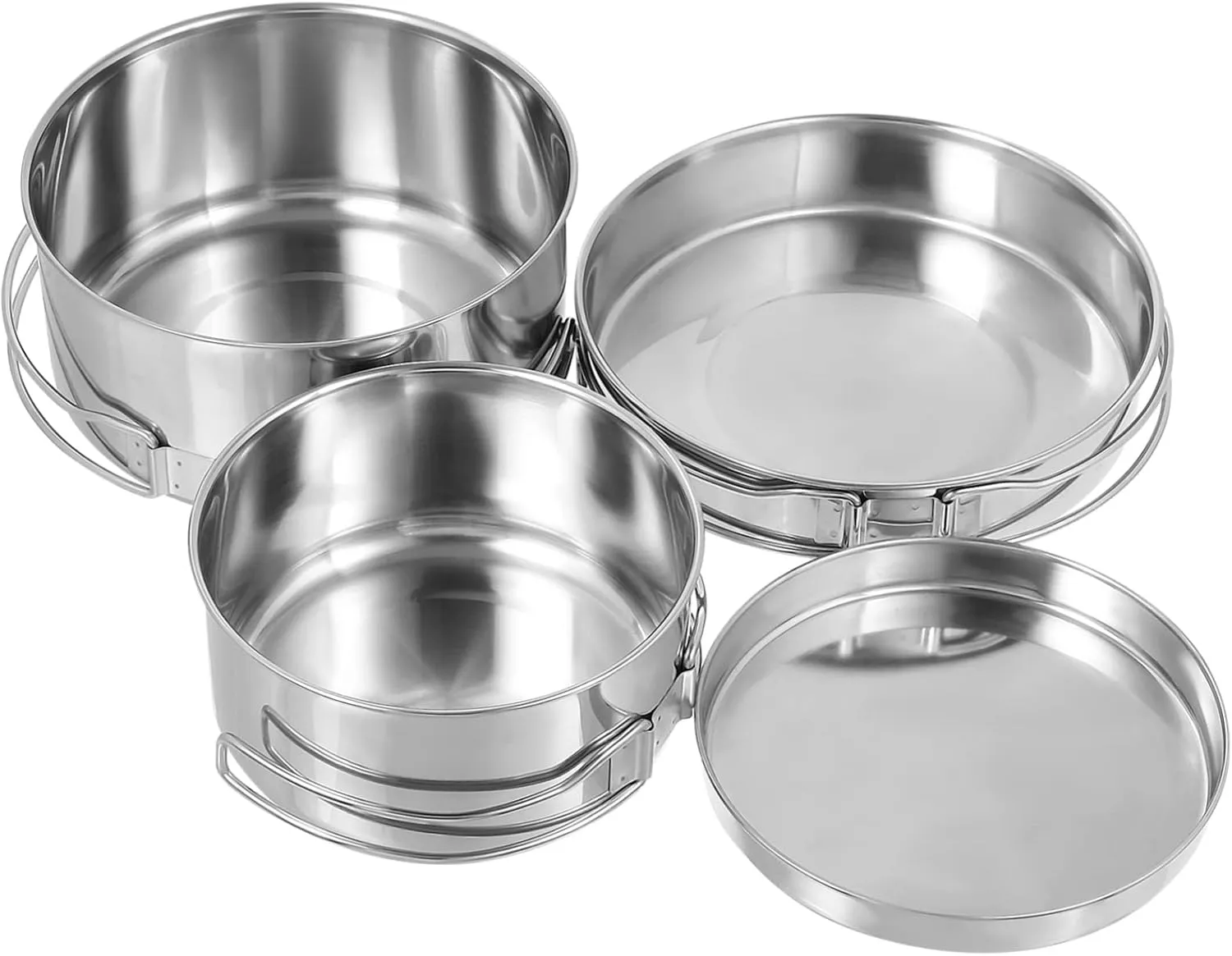 Toyvian 4Pcs Stainless Steel Camping Cookware Set Outdoor Pot Pan Set for Picnic Hiking and Cooking Stackable Design with Folding Handle Durable and Multifunctional Cookware