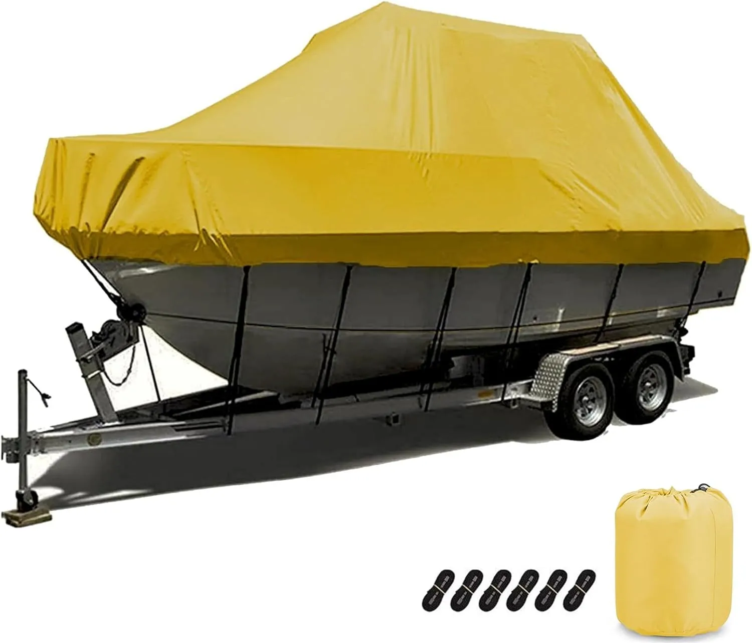 Trailerable Boat Covers,Waterproof UV Resistant 600D Heavy Duty Boat Cover Boat Tarp Center Console Cover Fits V-Hull,Yacht,Fishing Boat,Utiltiy Boats,Tri-Hull(Color:Yellow,Size:21to24FT: 732x300cm)