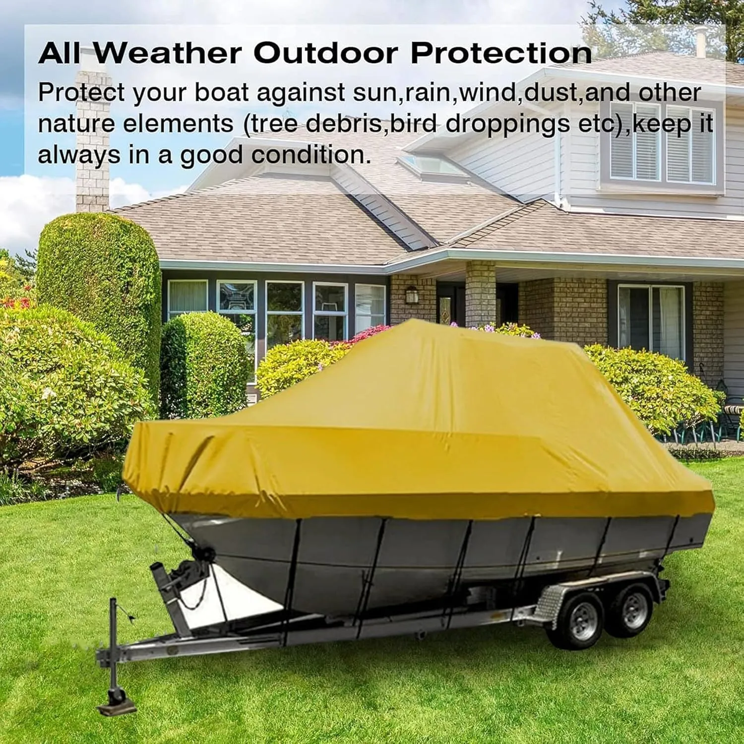 Trailerable Boat Covers,Waterproof UV Resistant 600D Heavy Duty Boat Cover Boat Tarp Center Console Cover Fits V-Hull,Yacht,Fishing Boat,Utiltiy Boats,Tri-Hull(Color:Yellow,Size:21to24FT: 732x300cm)
