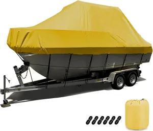 Trailerable Boat Covers,Waterproof UV Resistant 600D Heavy Duty Boat Cover Boat Tarp Center Console Cover Fits V-Hull,Yacht,Fishing Boat,Utiltiy Boats,Tri-Hull(Color:Yellow,Size:21to24FT: 732x300cm)