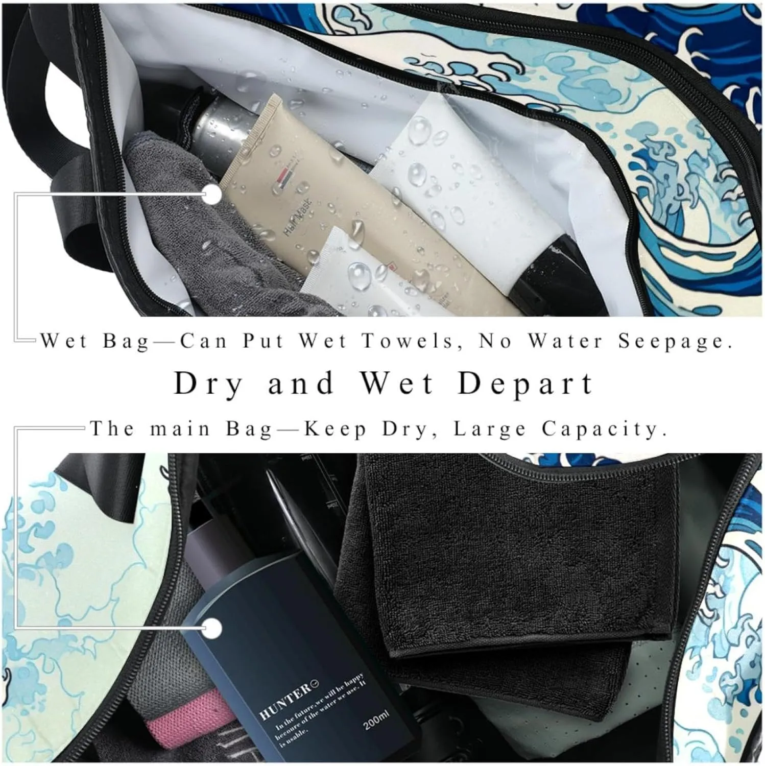 Travel Bag,Mens Gym Bag,Womens Gym Bag,Blue Waves Abstract Ocean,Sports Bag