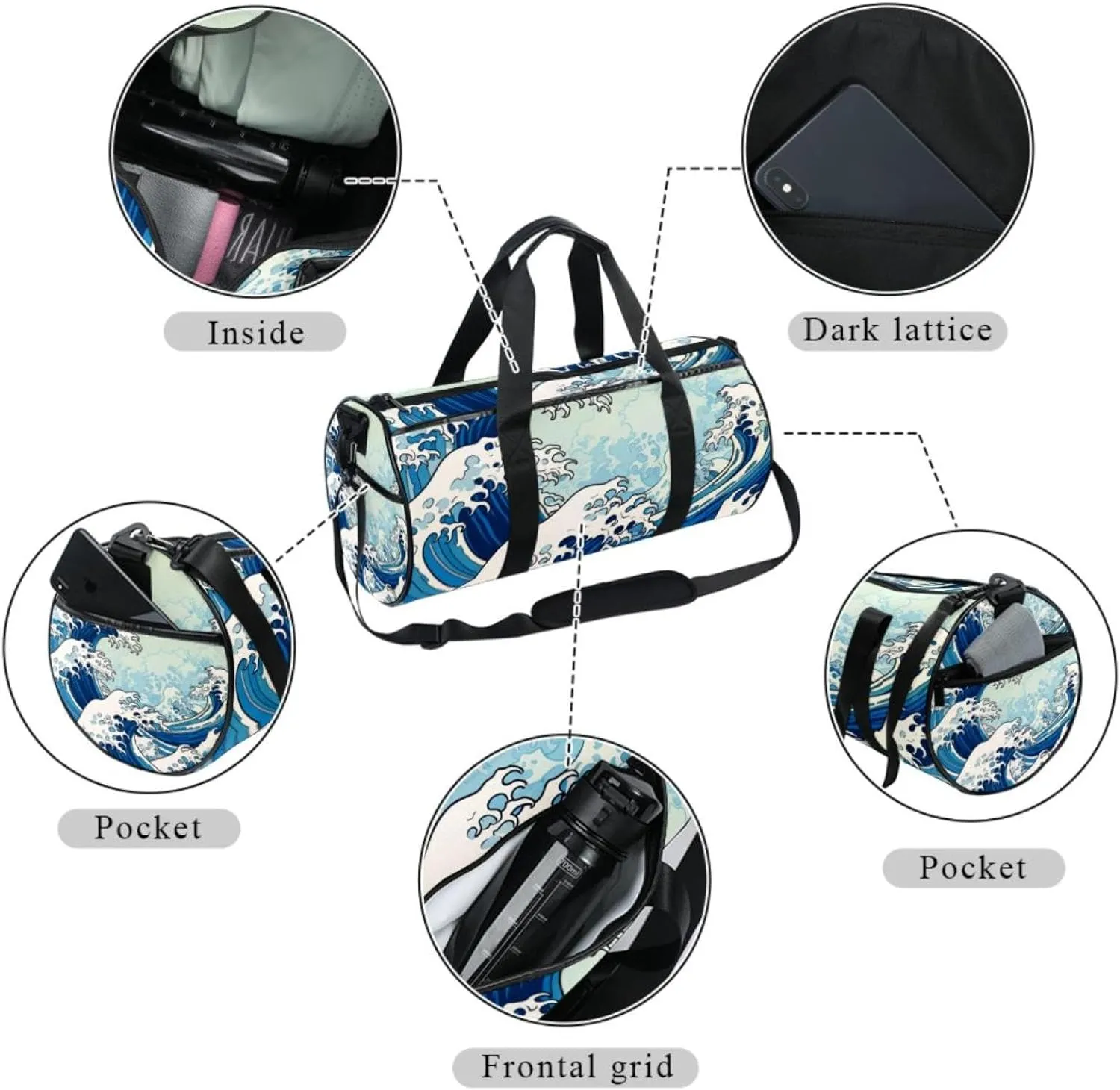 Travel Bag,Mens Gym Bag,Womens Gym Bag,Blue Waves Abstract Ocean,Sports Bag