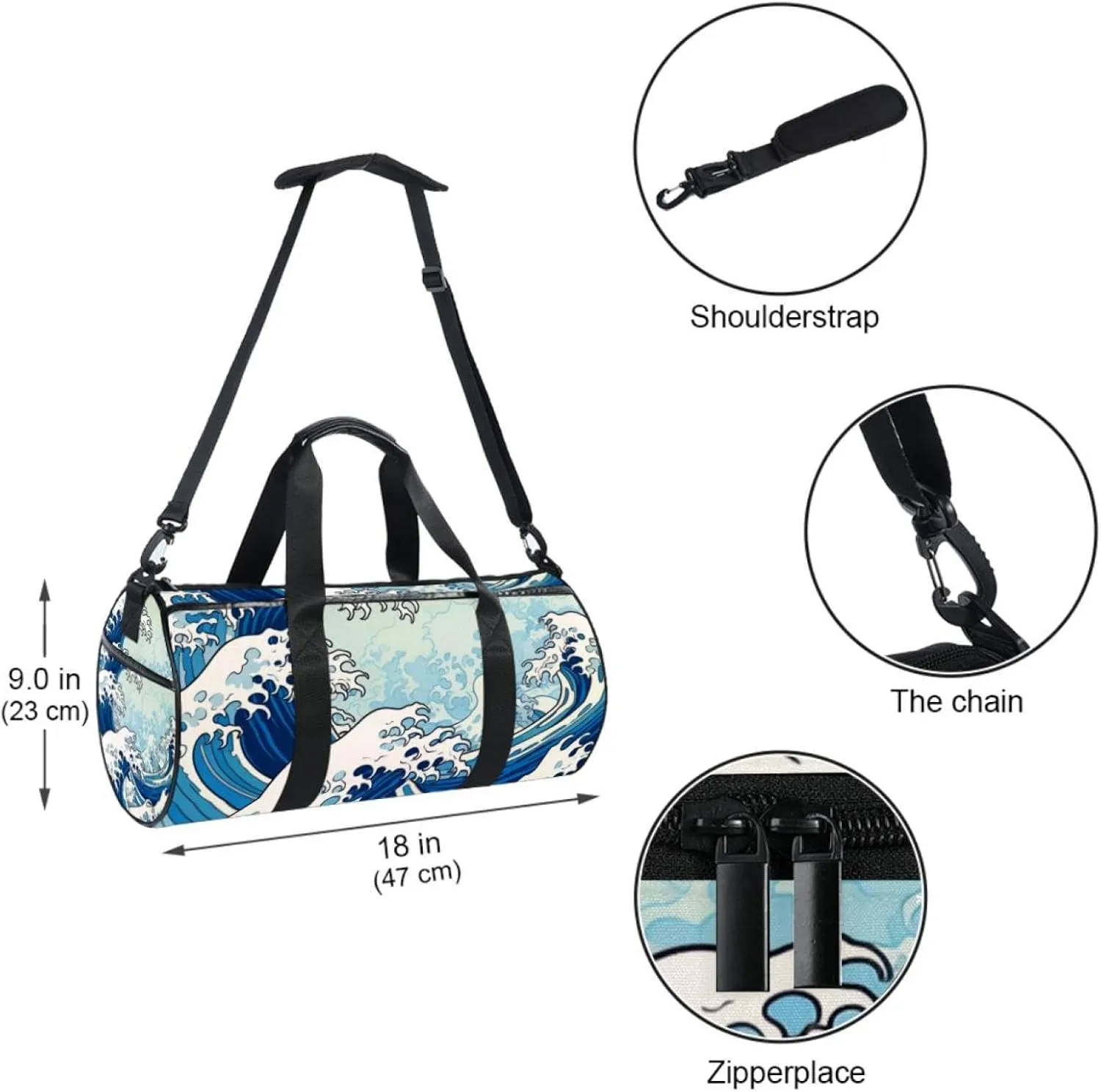 Travel Bag,Mens Gym Bag,Womens Gym Bag,Blue Waves Abstract Ocean,Sports Bag
