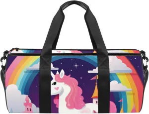 Travel Bag,Mens Gym Bag,Womens Gym Bag,Castle Clouds Rainbow Unicorn,Sports Bag