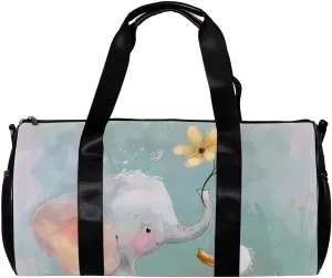 Travel Bag,Mens Gym Bag,Womens Gym Bag,Flower Bush Rabbit and Elephant,Sports Bag