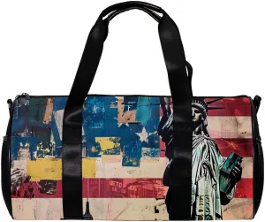 Travel Bag,Mens Gym Bag,Womens Gym Bag,Vintage American Flag Statue of Liberty,Sports Bag