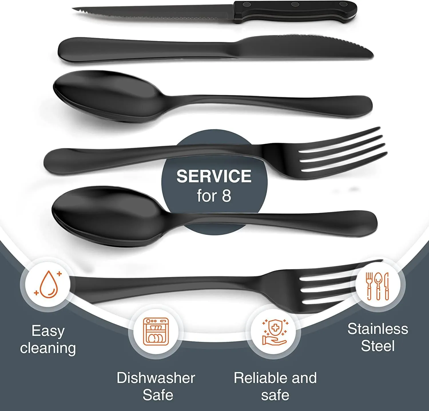 Tribal Cooking 49 Piece Silverware Set - Service for 8 - Stainless Steel Flatware serving set - Cutlery Set - Knives, Fork, and Spoon - Dishwasher Safe - Stunning Polished Finish - Black