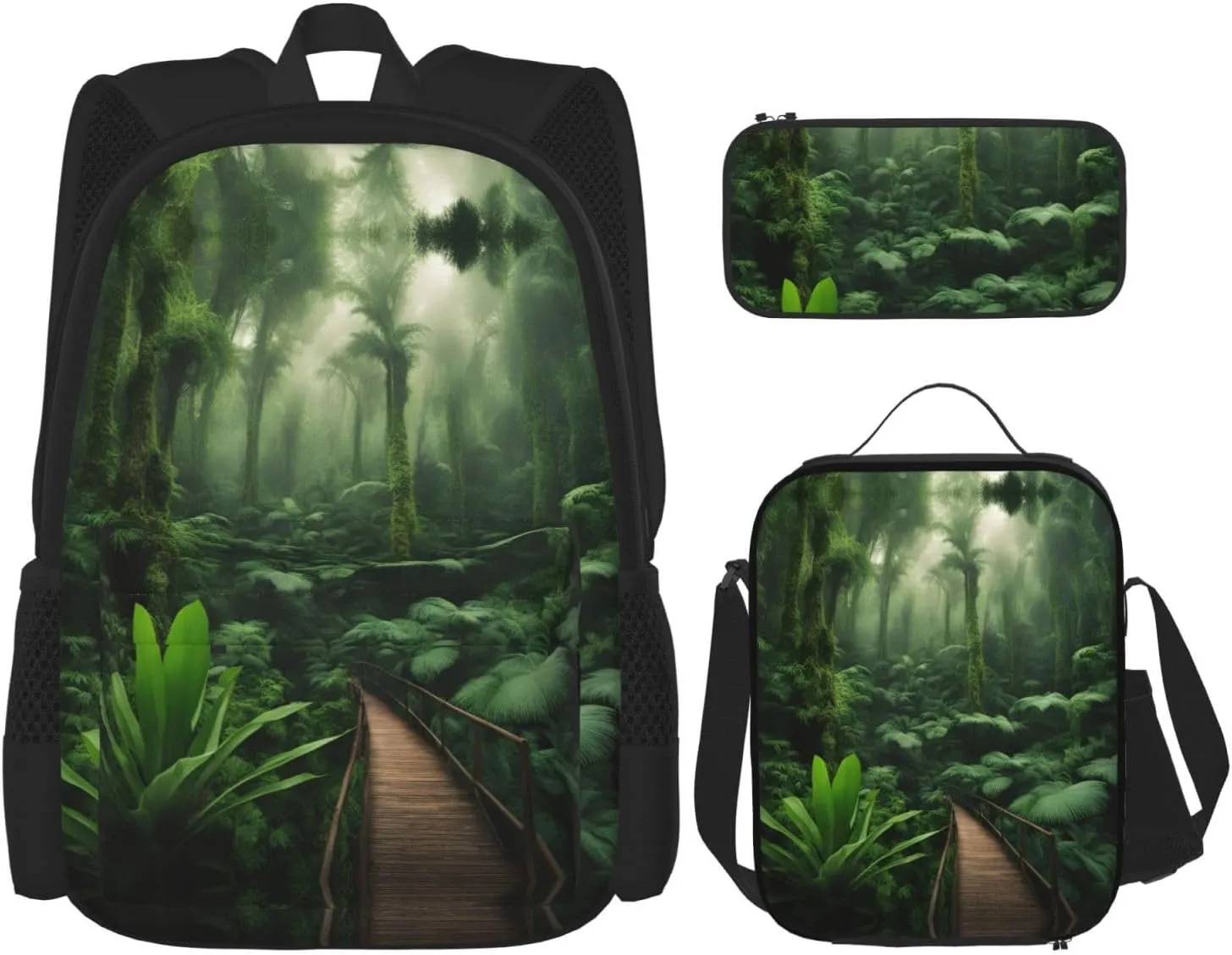 Tropical Rainforest Print Versatile Adjustable Shoulder Fashion Backpack Lunch Bag Pencil Case Large Capacity
