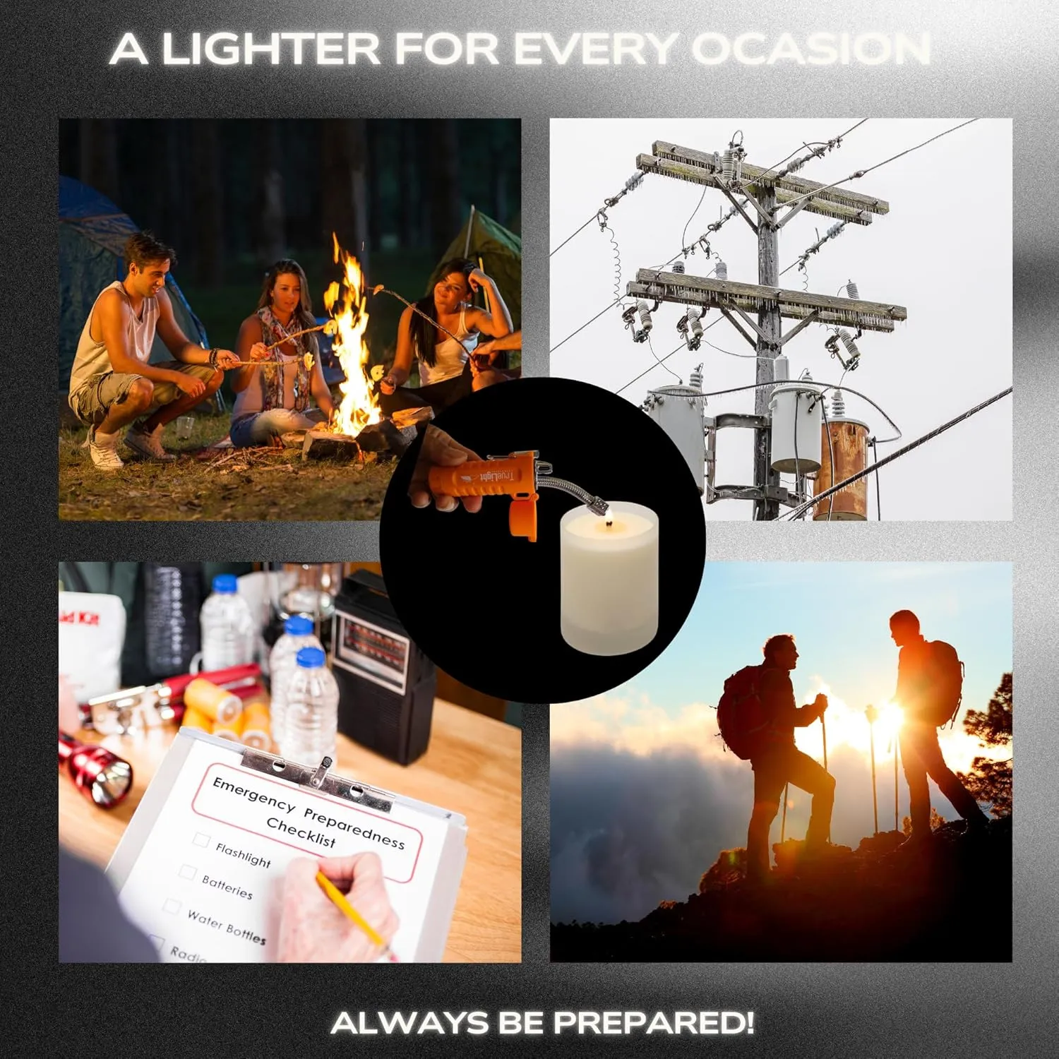 TrueLightEssentials Electric Rechargeable Plasma Lighter - Waterproof USB Arc Lighters with Flashlight LED Battery Indicator and Flexible Neck for Candle Survival Camping Emergency (Orange, Long)