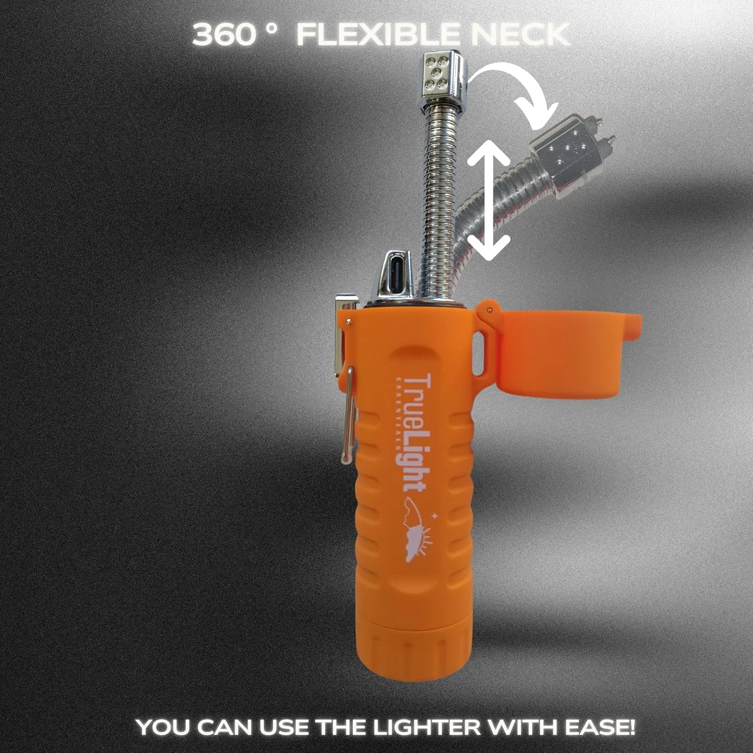 TrueLightEssentials Electric Rechargeable Plasma Lighter - Waterproof USB Arc Lighters with Flashlight LED Battery Indicator and Flexible Neck for Candle Survival Camping Emergency (Orange, Long)