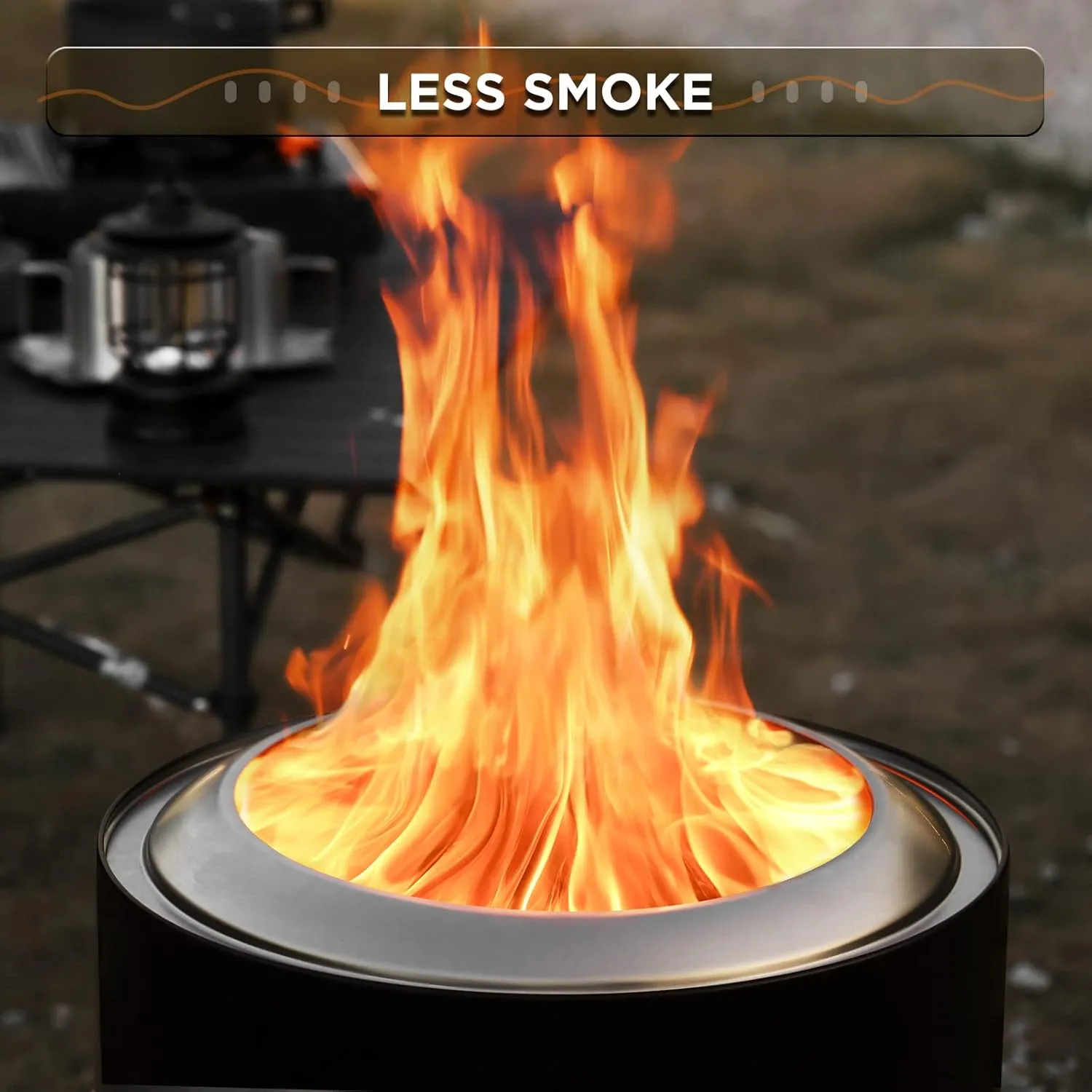 TURBRO 19 Inch Smokeless Fire Pit for Outdoor Wood Burning, Portable Stainless Steel Camping Stove with Stand, Removable Ash Pan, Waterproof Storage Bag, Unique Nested Design, Pluto R19-PG, Black