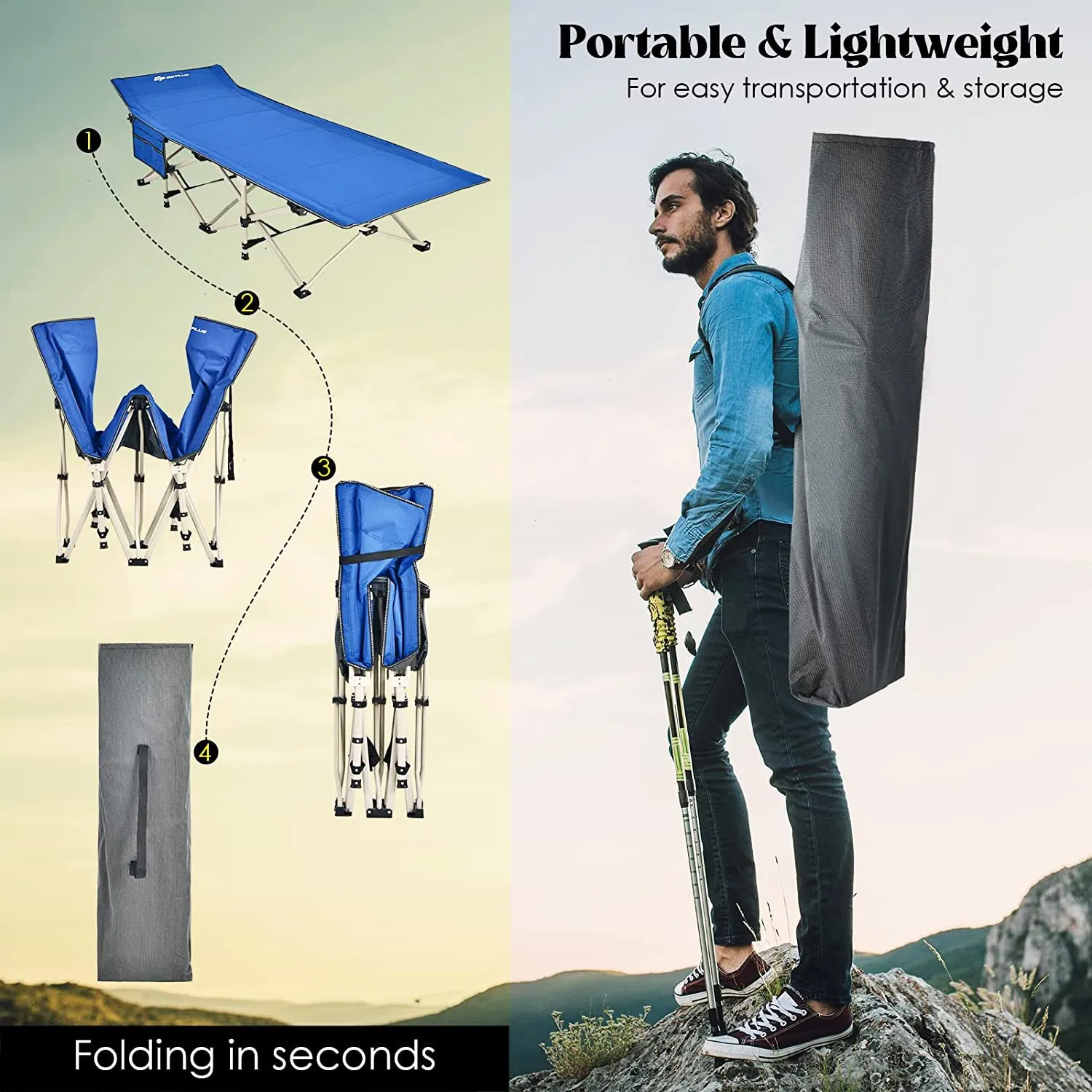 Twin Heavy-Duty Foldable Camping Cot with Carrying Bag